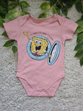 Baby Boy Coral Spongebob Square Pants Onesie (9-12 Months)